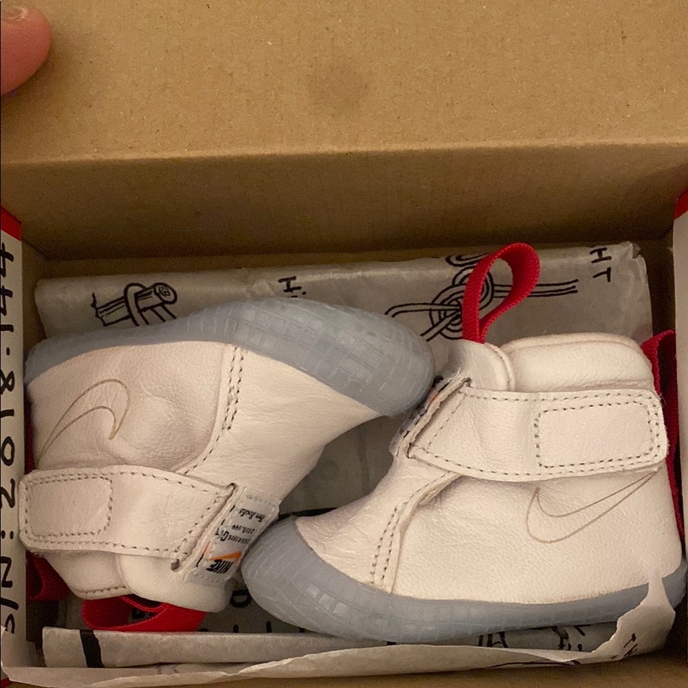 Nike White and Red Baby Walker Shoes with Velcro Strap